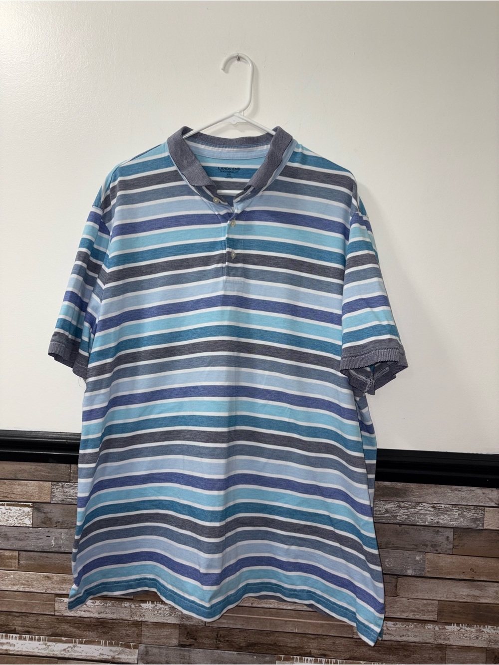 Lands' End Men's Striped Polo in Blue and Gray Size XXL
